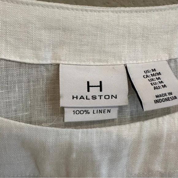 Halston White Linen Blouse Top 3/4 Sleeve Minimalist Summer US M - Picture 6 of 7